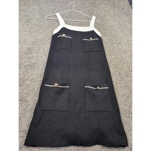 English Factory Black Dress with Cream Trim and Gold Buttons